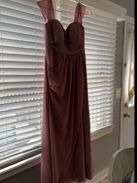 Azazie Mauve One-Shoulder Evening Gown with Side Slit - Picture 3 of 6